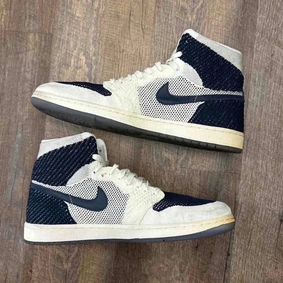 Air Jordan 1 Retro High OG Flyknit RE2PECT Derek Jeter Navy Blue White - Picture 3 of 12